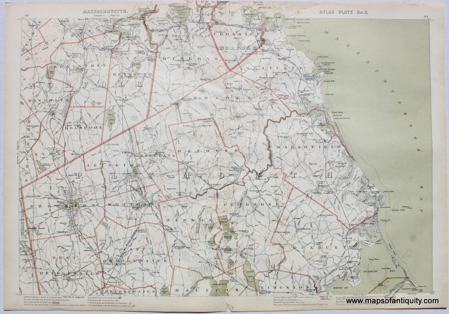 Antique-Printed-Color-Map-Massachusetts-Atlas-Plate-No.-6-Massachusetts-Massachusetts-General-1891-G.-H.-Walker-Maps-Of-Antiquity