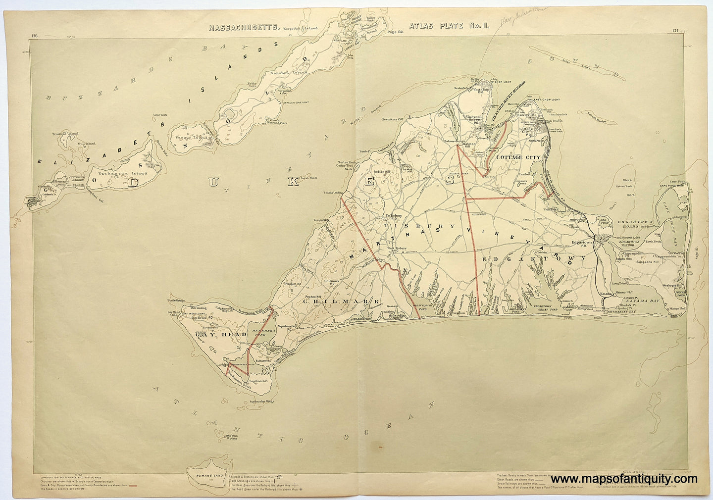 1891 - Martha's Vineyard   (MA) - Antique Map