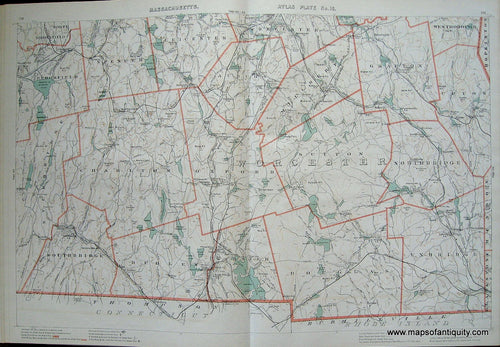 Antique-Printed-Color-Map-Massachusetts-Atlas-Plate-No.-16-Massachusetts-Massachusetts-General-1891-G.-H.-Walker-Maps-Of-Antiquity