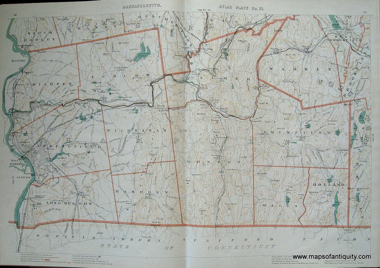 Antique-Printed-Color-Map-Massachusetts-Atlas-Plate-No.-21-US-Massachusetts-Massachusetts-General-1891-G.-H.-Walker-Maps-Of-Antiquity
