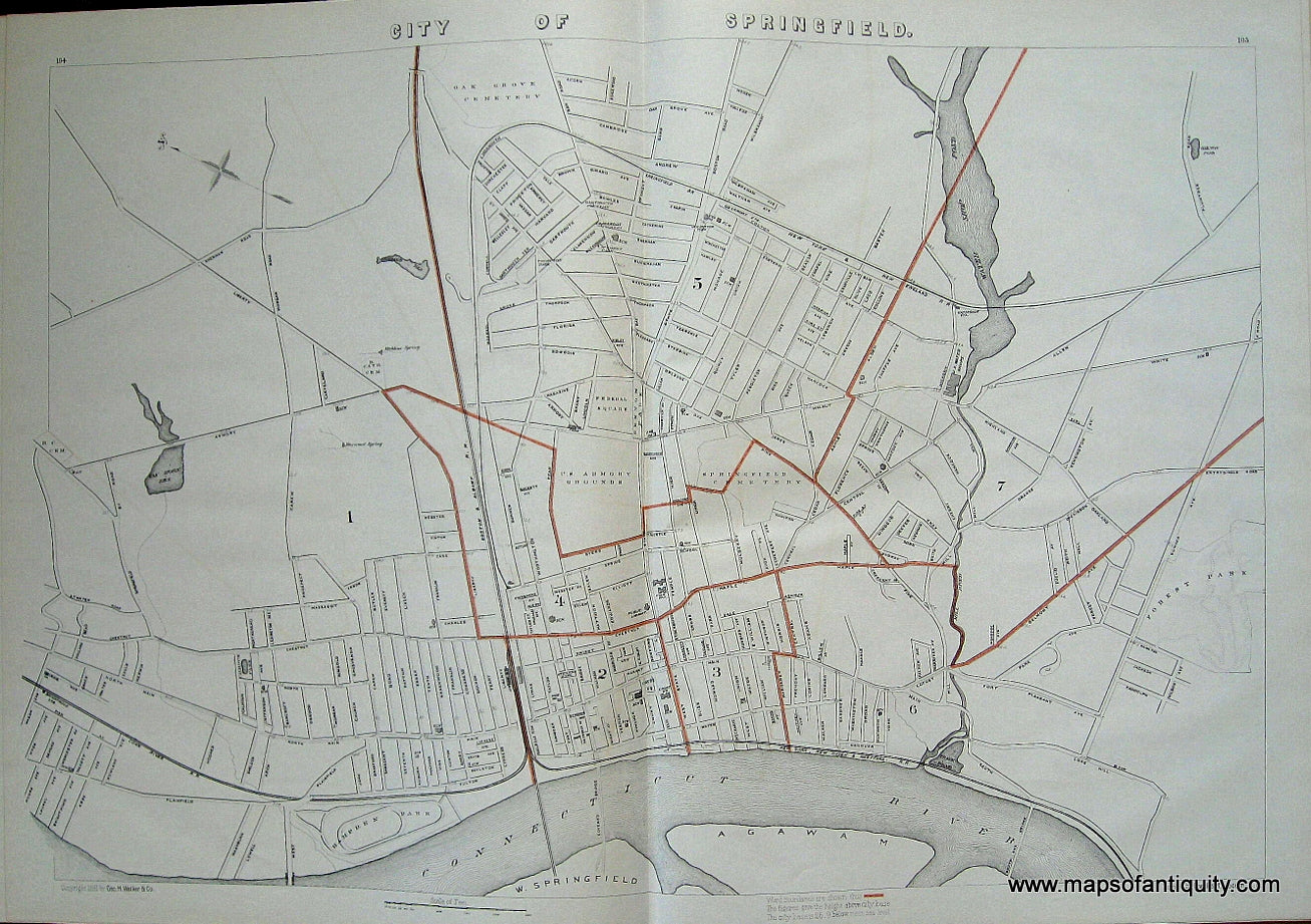 Antique-Printed-Color-Map-City-of-Springfield-(MA)-US-Massachusetts-Springfield-1891-G.-H.-Walker-Maps-Of-Antiquity