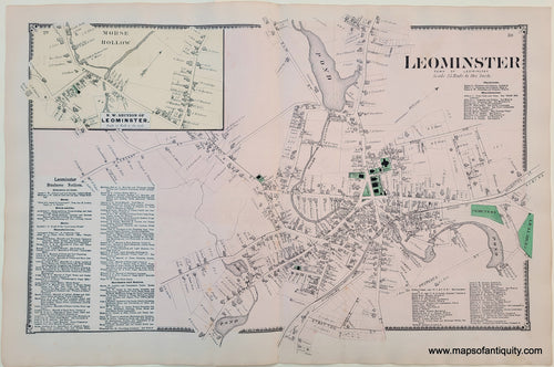 Antique-Map-Leominster-Center-Worcester-Co.-Mass-pp.-29-30-Massachusetts-Maps-of-Antiquity