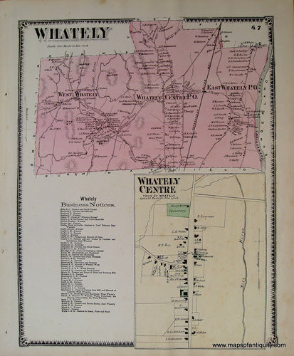Antique-Hand-Colored-Map-Whately-Franklin-Co.-Mass.-Beers-US-Massachusetts-Mass.-Other-1871-Beers-Maps-Of-Antiquity