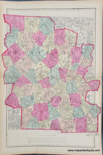 Antique-Hand-Colored-Map-Worcester-County-Massachusetts-US-Massachusetts-Worcester-1871-Walling-&-Gray-Maps-Of-Antiquity