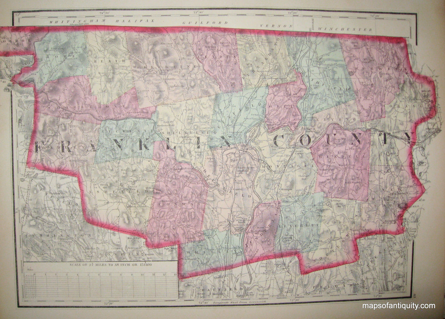 Antique-Hand-Colored-Map-Franklin-County-Massachusetts--US-Massachusetts-Mass.-Other-1871-Walling-&-Gray-Maps-Of-Antiquity