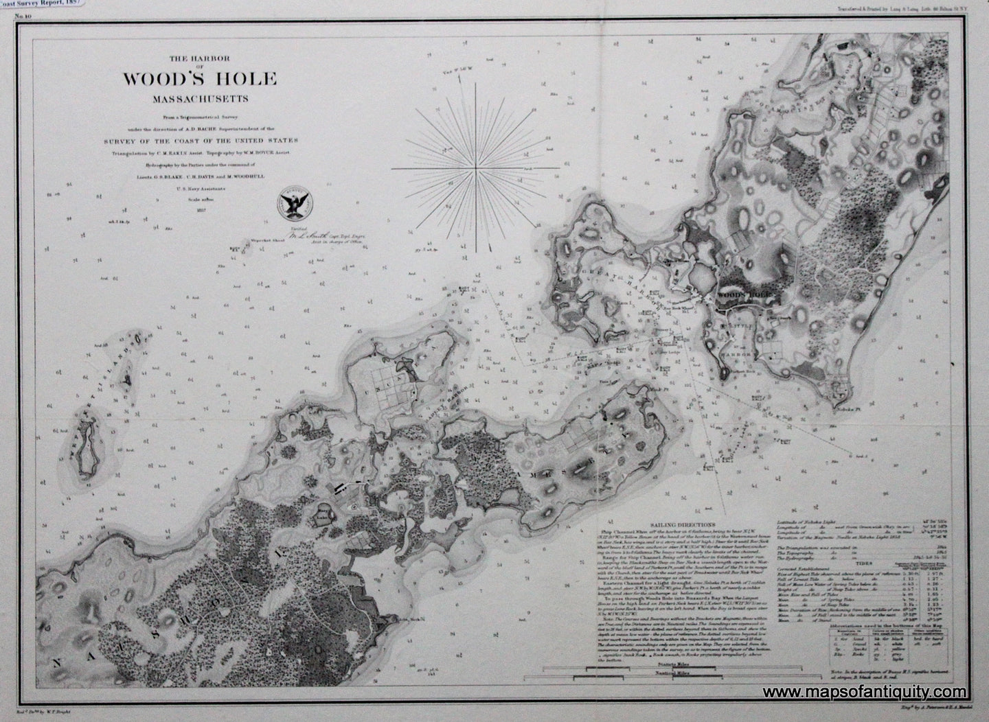 Black-and-White-Antique-Harbor-Chart-The-Harbor-of-Wood's-Hole-Massachusetts-**********-US-Massachusetts-Cape-Cod-and-Islands-1857-U.S.-Coast-Survey-Maps-Of-Antiquity