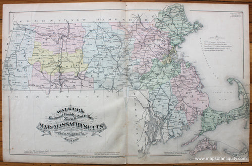Antique-Map-Walker's-Railroad-County-Town-&-Post-Office-Map-of-Massachusetts.-Massachusetts-Maps-of-Antiquity