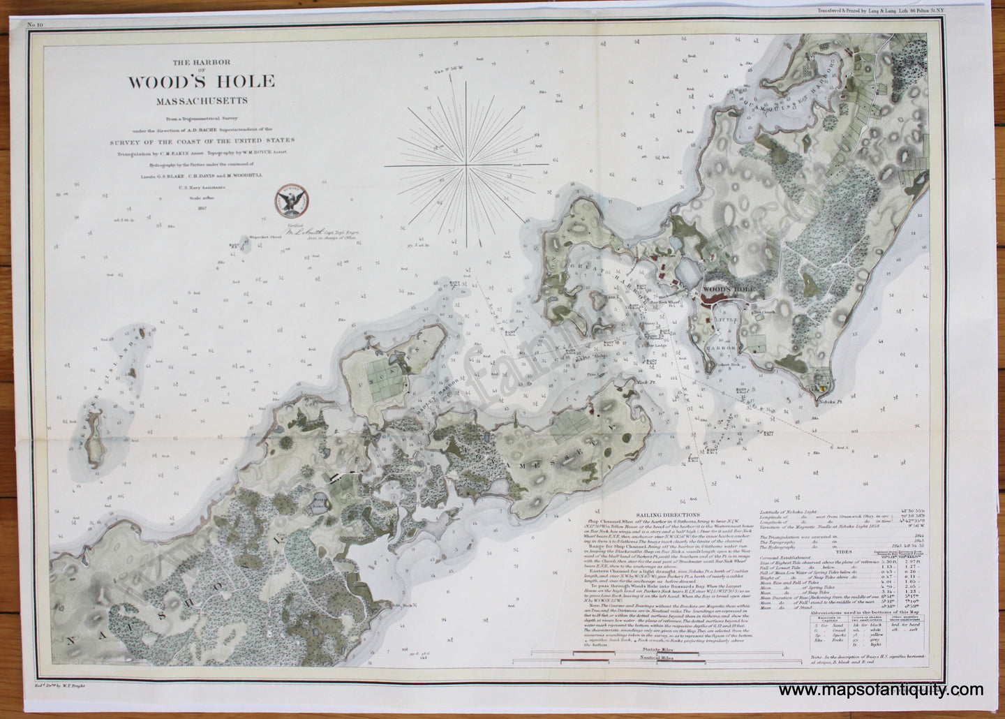 Hand-Colored-Antique-Coastal-Chart-The-Harbor-of-Wood's-Hole-Massachusetts-**********-US-Massachusetts-Cape-Cod-and-Islands-1857-U.S.-Coast-Survey-Maps-Of-Antiquity