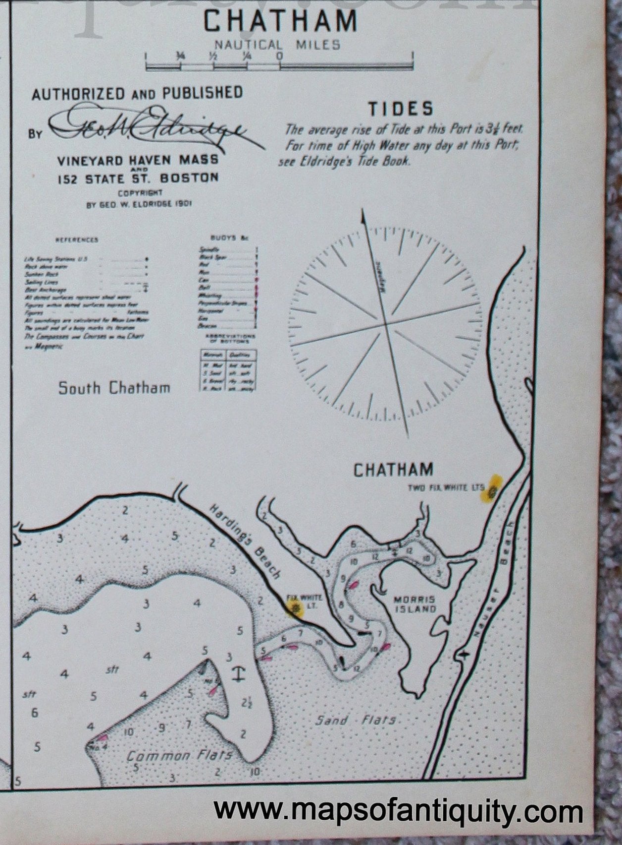 Black-and-White-Antique-Harbor-Charts-Hardings-Beach-morris-island-Chatham-Mass.-**********-US-Massachusetts-Cape-Cod-and-Islands-1910-Eldridge-Maps-Of-Antiquity
