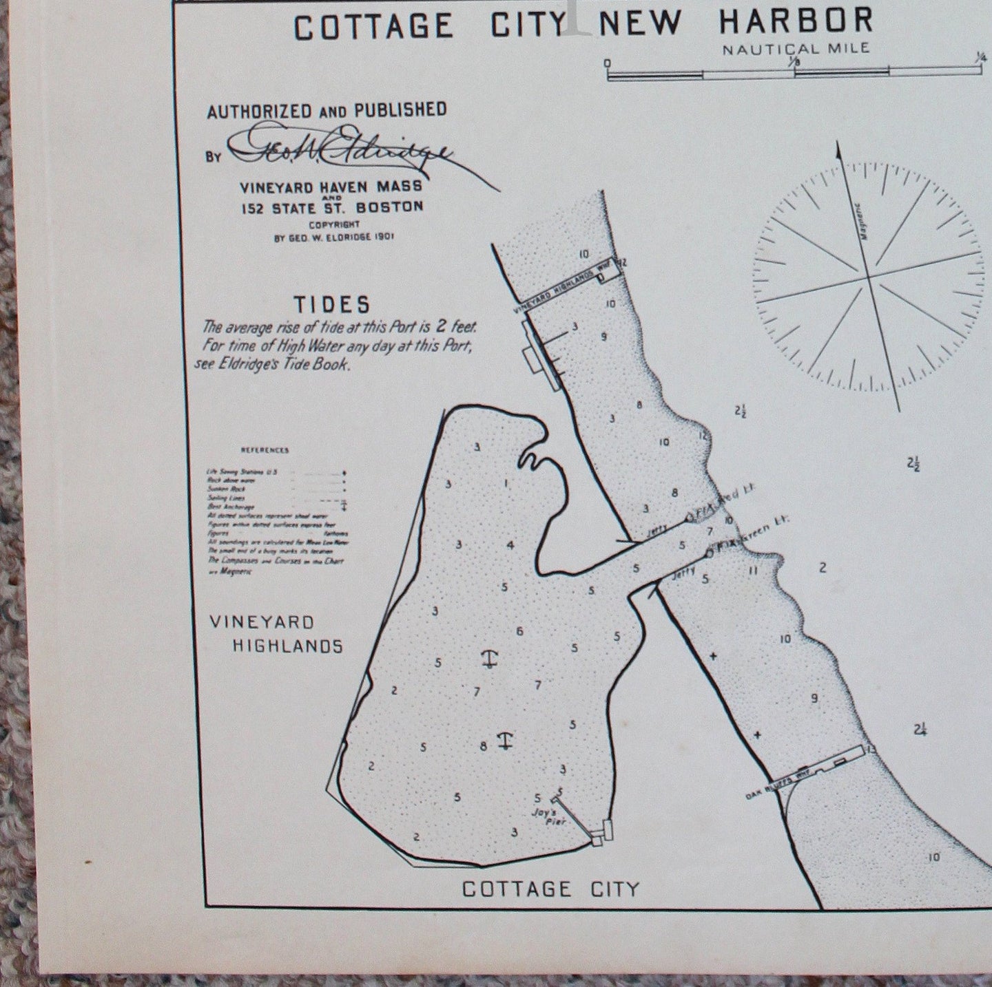 Black-and-White-Antique-Harbor-Charts-cottage-city-new-harbor-martha's-vineyard-Mass.-**********-US-Massachusetts-Cape-Cod-and-Islands-1910-Eldridge-Maps-Of-Antiquity