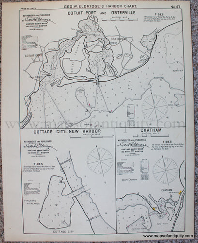 Black-and-White-Antique-Harbor-Charts-Cotuit-Port-and-Osterville-in-Barnstable-and-Stage-Harbor-in-Chatham-Mass.-**********-US-Massachusetts-Cape-Cod-and-Islands-1910-Eldridge-Maps-Of-Antiquity