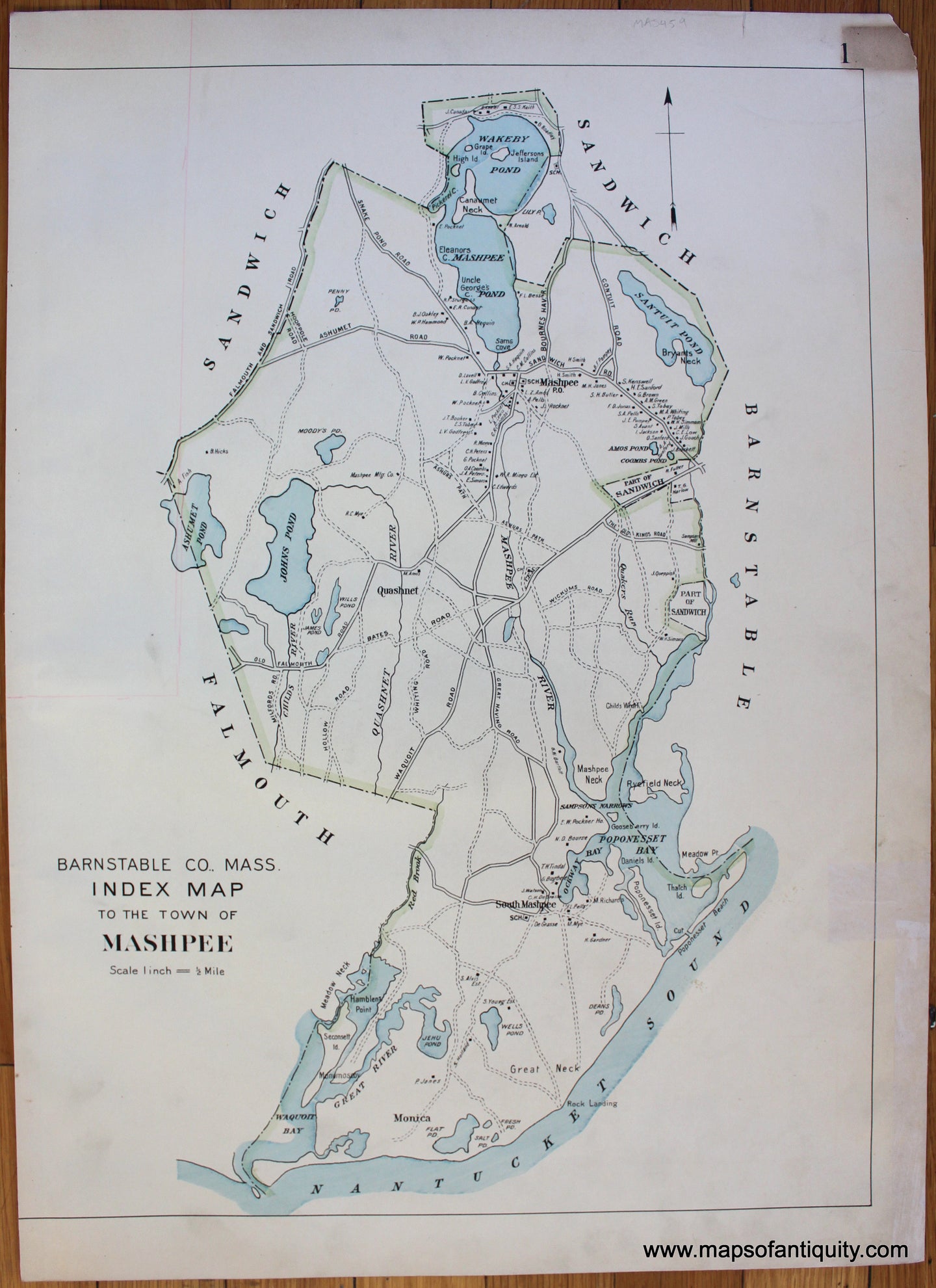 Antique-Map-Index-Map-to-the-Town-of-Mashpee-Walker-Cape-Cod-Maps-of-Antiquity