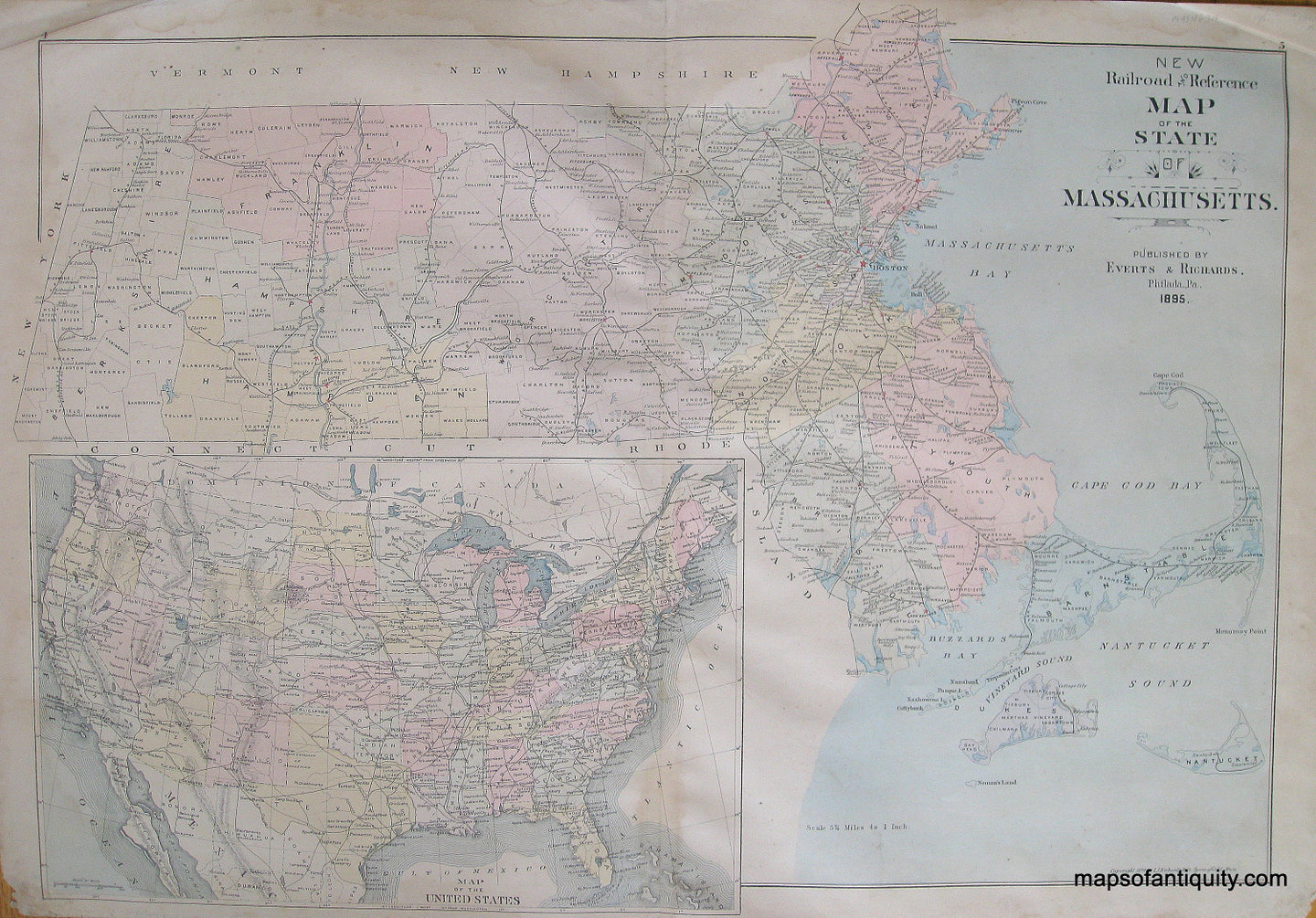 Antique-Hand-Colored-Map-State-of-Massachusetts-US-Massachusetts-Massachusetts-General-1895-Everts-&-Richards-Maps-Of-Antiquity