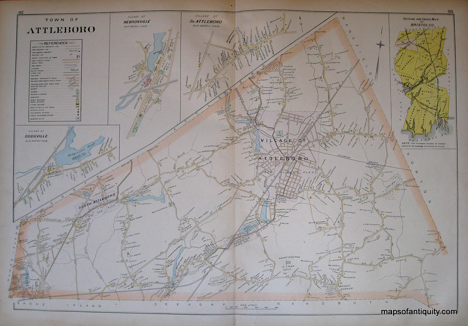 1895 - Town of Attleboro , Hebronville, So. Attleboro, Dodgeville (MA ...