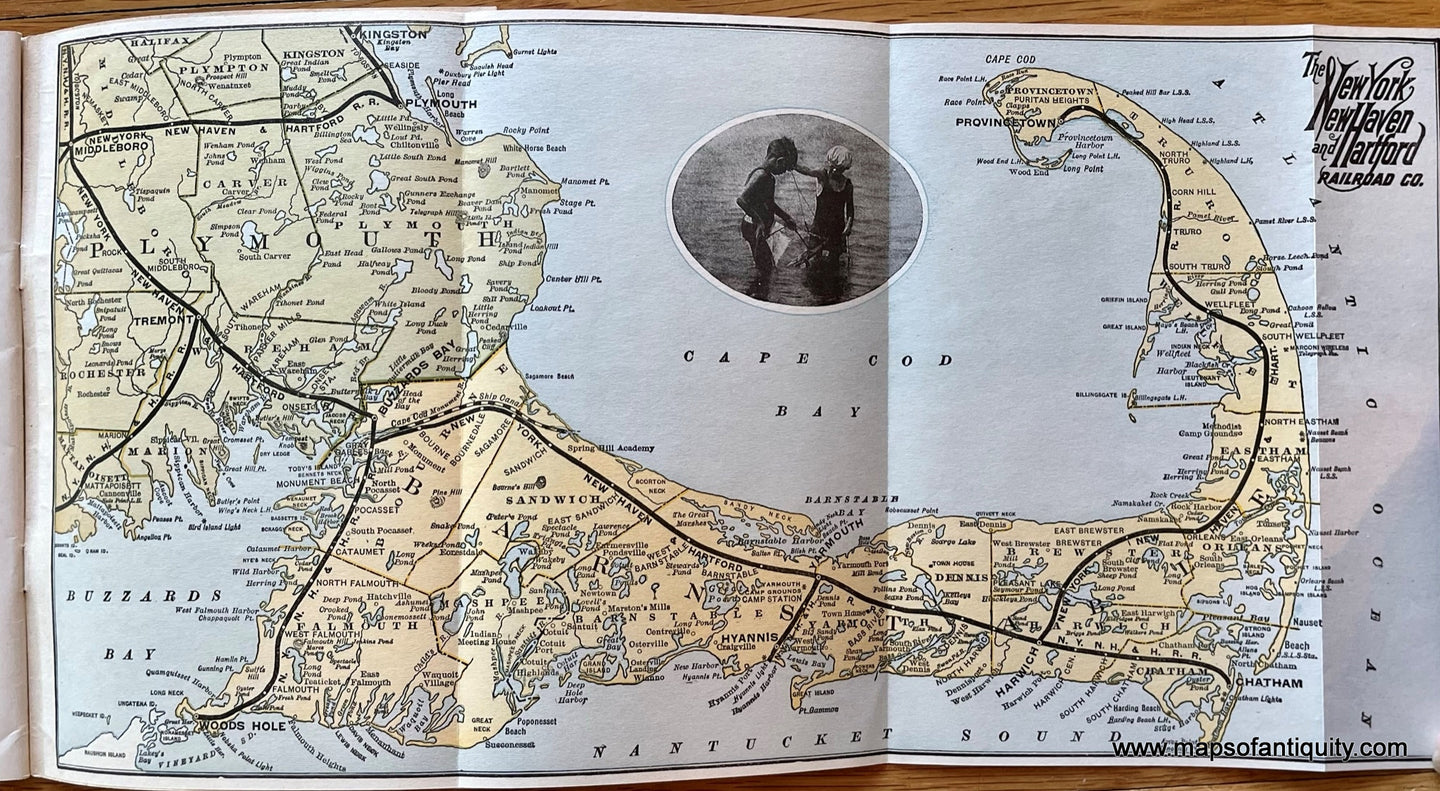 Antique-Map-Cape-Cod-New-York-New-Haven-Hartford-Railroad-1927-1920s-Massachusetts-Maps-of-Antiquity