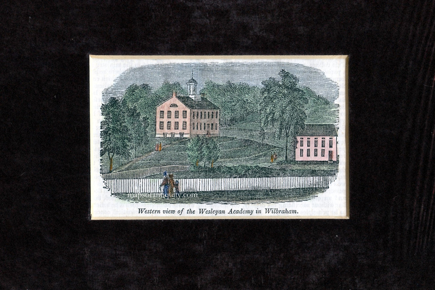 Hand-painted-engraving-Western-view-of-the-Wesleyan-Academy-in-Wilbraham-(Wilbraham-Academy)-**********-US-Massachusetts-Massachusetts-General-1839-Barber-Maps-Of-Antiquity