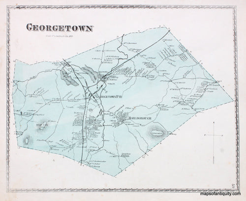 Antique-Hand-Colored-Map-Georgetown-Massachusetts-Essex-County--1872-Beers-Maps-Of-Antiquity