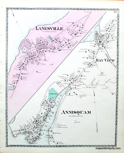 Antique-Hand-Colored-Map-Lanesville-Annisquam-Essex-County--1872-Beers-Maps-Of-Antiquity
