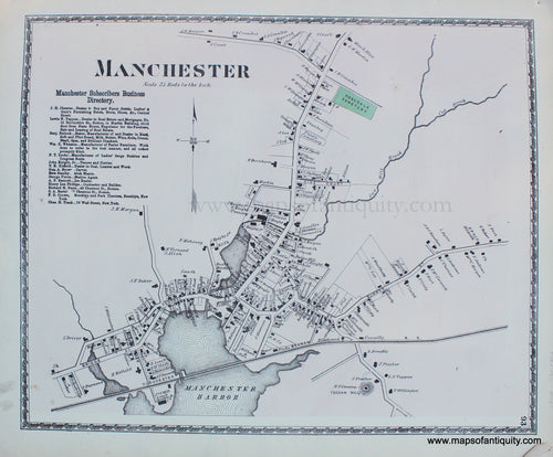 Antique-Hand-Colored-Map-Manchester-(Center)-Massachusetts-**********-Essex-County--1872-Beers-Maps-Of-Antiquity