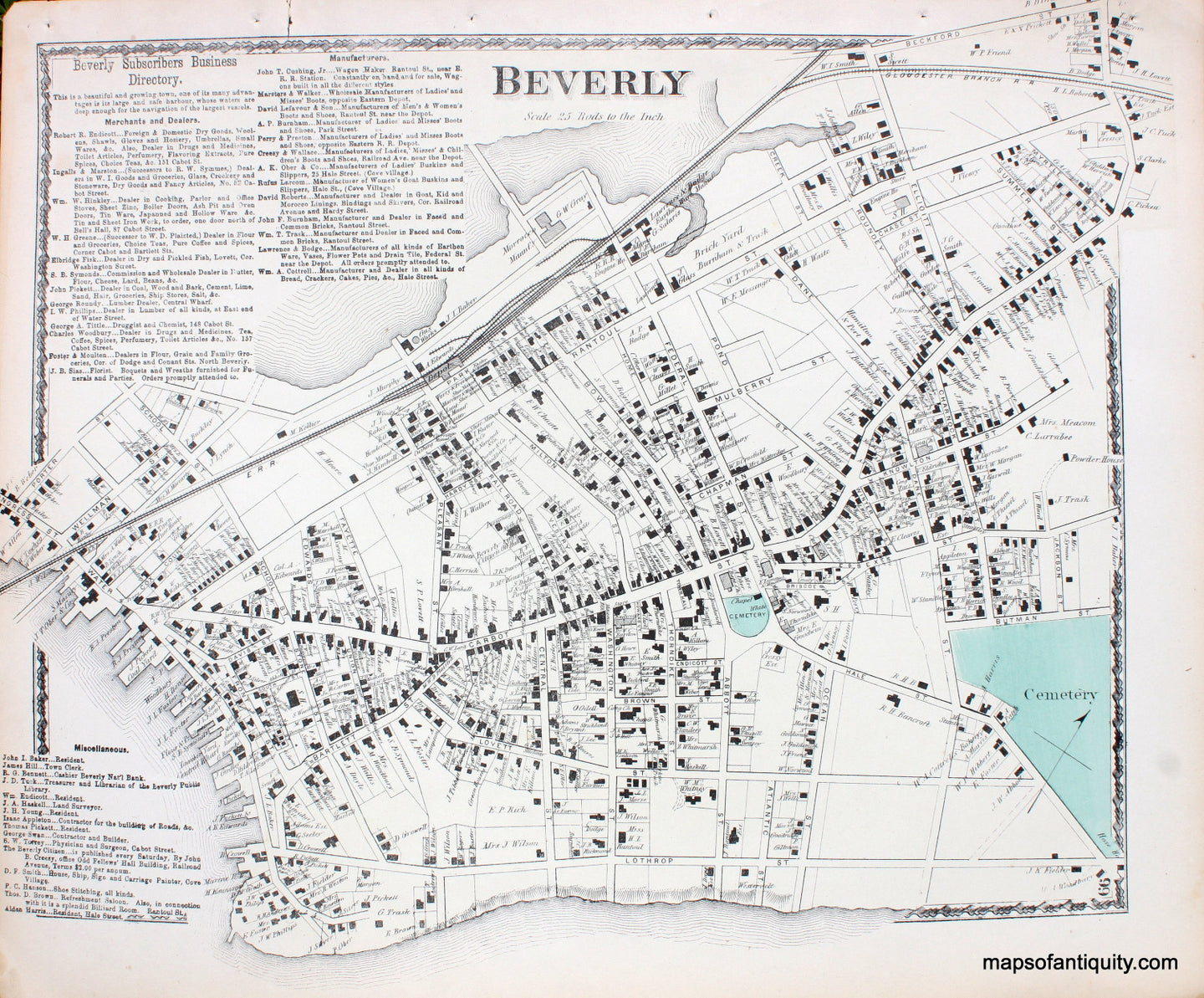 1872 - Beverly (Center), Massachusetts - Antique Map
