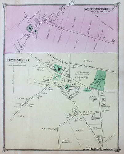 Antique-Hand-Colored-Map-North-Tewksbury-Tewksbury-Center-(MA)-Middlesex--1875-Beers-Maps-Of-Antiquity