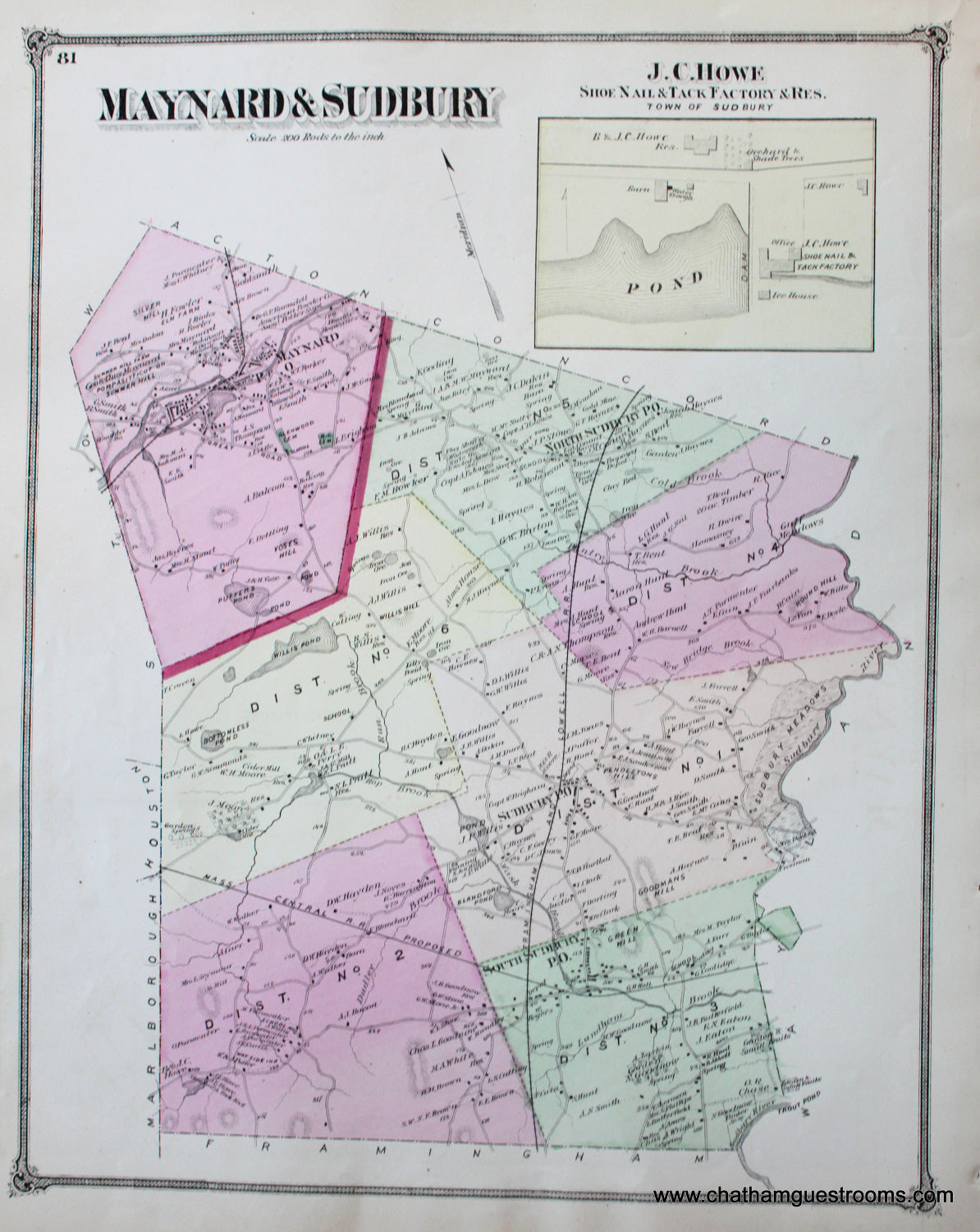 1875 Maynard & Sudbury (MA) Antique Map Maps of Antiquity