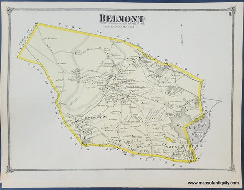 Antique-Hand-Colored-Map-Belmont-(MA)-Middlesex--1875-Beers-Maps-Of-Antiquity