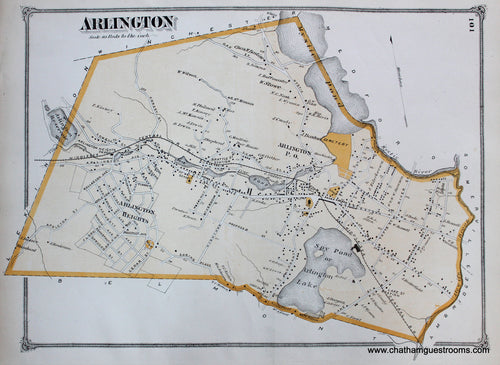 Antique-Hand-Colored-Map-Arlington-(MA)-Middlesex--1875-Beers-Maps-Of-Antiquity