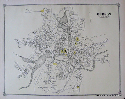 Antique-Hand-Colored-Map-Hudson-(MA)-Middlesex--1875-Beers-Maps-Of-Antiquity