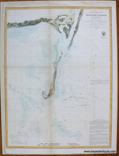 Hand-Colored-Antique-Coastal-Chart-A-No.-9-Preliminary-Chart-of-Monomoy-Harbor-Massachusetts-****-Chatham-Antique-Nautical-Charts-1854-U.S.-Coast-Survey-Maps-Of-Antiquity