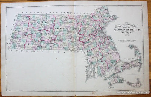 Antique-Hand-Colored-Map-Railway-&-Township-Map-of-Massachusetts.-Boston-1875.-Massachusetts-Norfolk-County-MA-1876-Comstock-&-Cline-Maps-Of-Antiquity