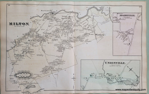 Antique-Hand-Colored-Map-Milton-Adamsville-Unionville.-(MA)-******-Massachusetts-Norfolk-County-MA-1876-Comstock-&-Cline-Maps-Of-Antiquity