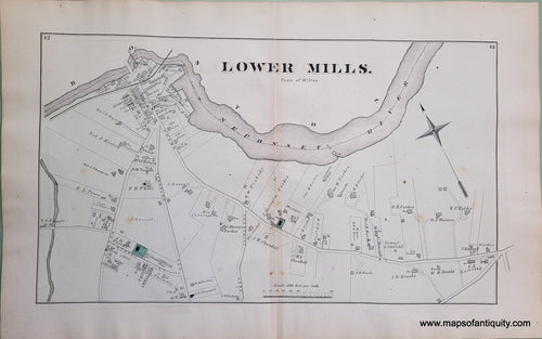 Antique-Hand-Colored-Map-Lower-Mills.-(MA)-Massachusetts-Norfolk-County-MA-1876-Comstock-&-Cline-Maps-Of-Antiquity