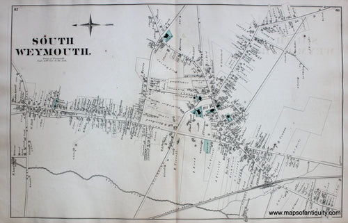 Antique-Hand-Colored-Map-South-Weymouth.-(MA)-Massachusetts-Norfolk-County-MA-1876-Comstock-&-Cline-Maps-Of-Antiquity
