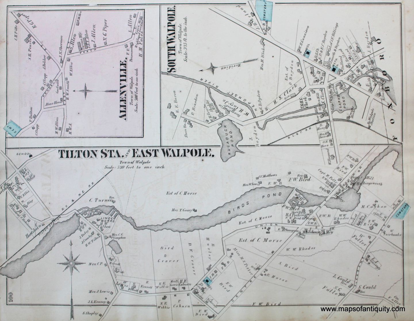 Antique-Map-Tilton-Station-and-East-Walpole-Allenville-South-Walpole-antique-map-Massachusetts-Maps-of-Antiquity