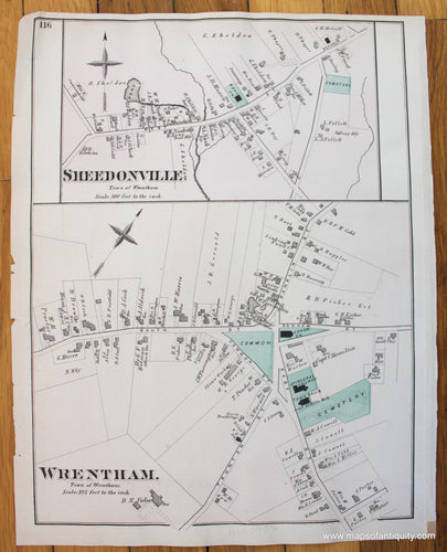 Antique-Map-Sheldonville-antique-map-Wrentham-antique-map-(Center)-antique-map-Massachusetts-Maps-of-Antiquity