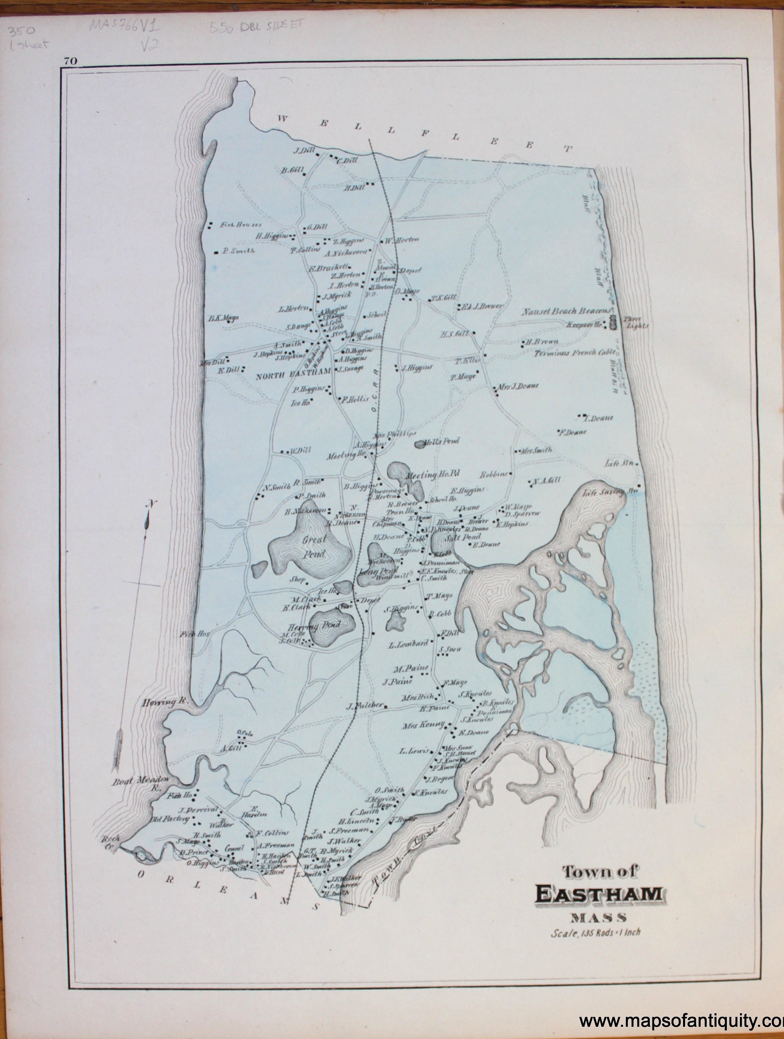 1880 Town of Eastham p. 70 (MA) Antique Map Maps of Antiquity