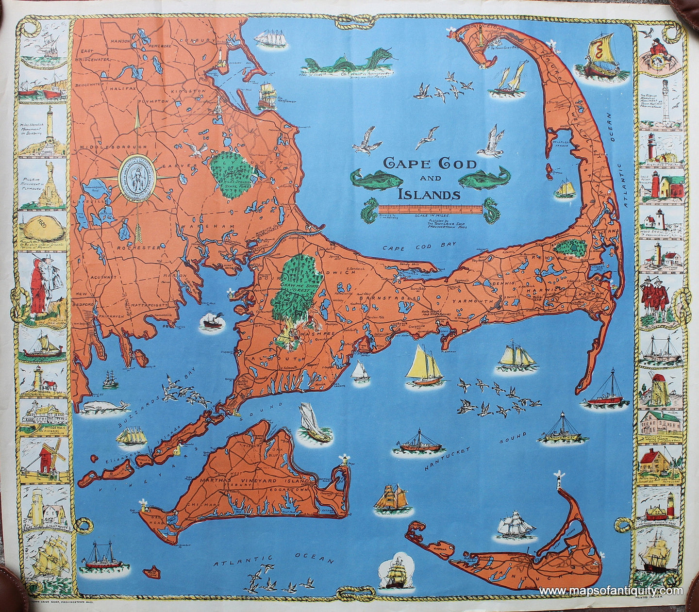 Antique-Map-Cape-Cod-and-Islands**********-Cape-Cod--1940-Town-Crier-Maps-Of-Antiquity