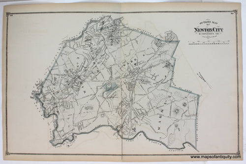 Antique-Map-Outline-Map-of-Newton-City-Middlesex-Co.-Massachusetts-Maps-of-Antiquity