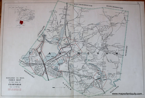 Antique-Hand-Colored-Map-Framingham-(MA)-US-Massachusetts-Framingham-1908-Walker-Maps-Of-Antiquity