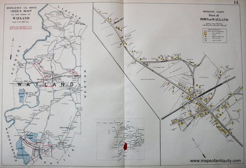 Antique-Hand-Colored-Map-Index-Map-to-the-Town-of-Wayland-Part-of-the-Town-of-Wayland-(MA)-US-Massachusetts-Wayland-1908-Walker-Maps-Of-Antiquity