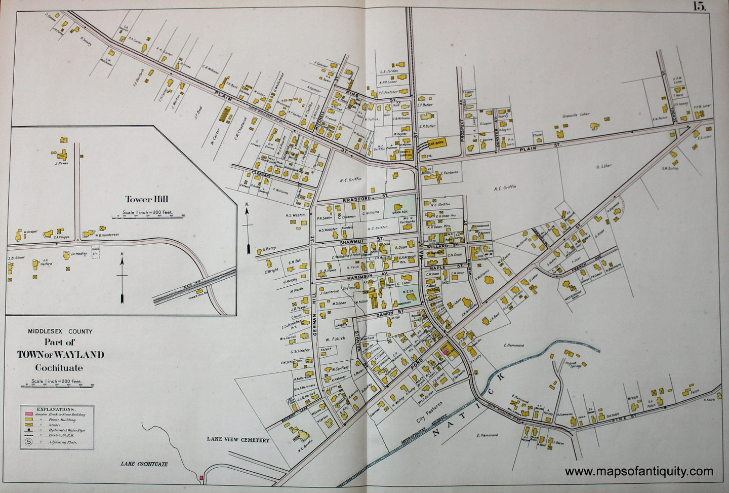 Antique-Hand-Colored-Map-Part-of-the-Town-of-Wayland-Chochituate-and-Tower-Hill-(MA)-US-Massachusetts-Wayland-1908-Walker-Maps-Of-Antiquity