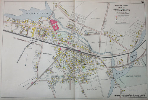 Antique-Hand-Colored-Map-Part-of-Town-of-Ashland-(MA)-US-Massachusetts-Ashland-1908-Walker-Maps-Of-Antiquity