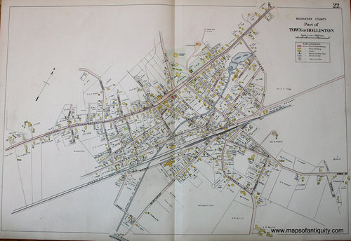 Antique-Hand-Colored-Map-Part-of-Town-of-Holliston-(MA)-US-Massachusetts-Holliston-1908-Walker-Maps-Of-Antiquity