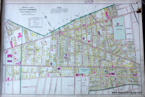 Antique-Hand-Colored-Map-City-of-Cambridge-Parts-of-Wards-1-&-2-(MA)-US-Massachusetts-Cambridge-1900-Walker-Maps-Of-Antiquity