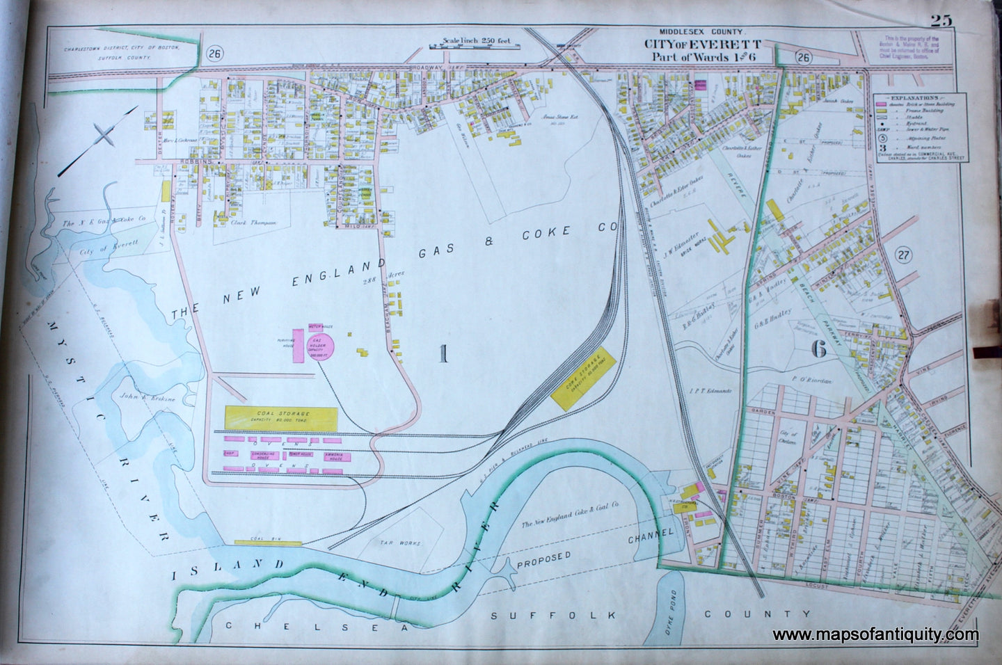 Antique-Hand-Colored-Map-City-of-Everett-Part-of-Wards-1-and-6-(MA)-US-Massachusetts-Everett-1900-Walker-Maps-Of-Antiquity