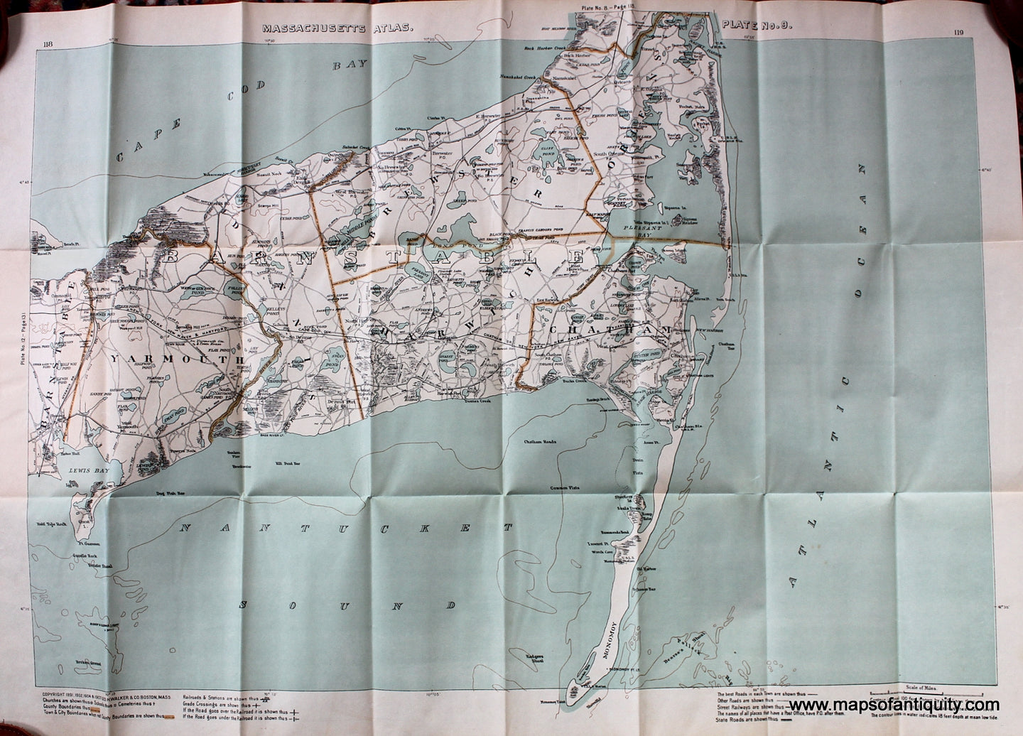 Antique-Folding-Map-Plate-No.-9-Massachusetts-Atlas.-Chatham-Cape-Cod-1906-Walker-Maps-Of-Antiquity