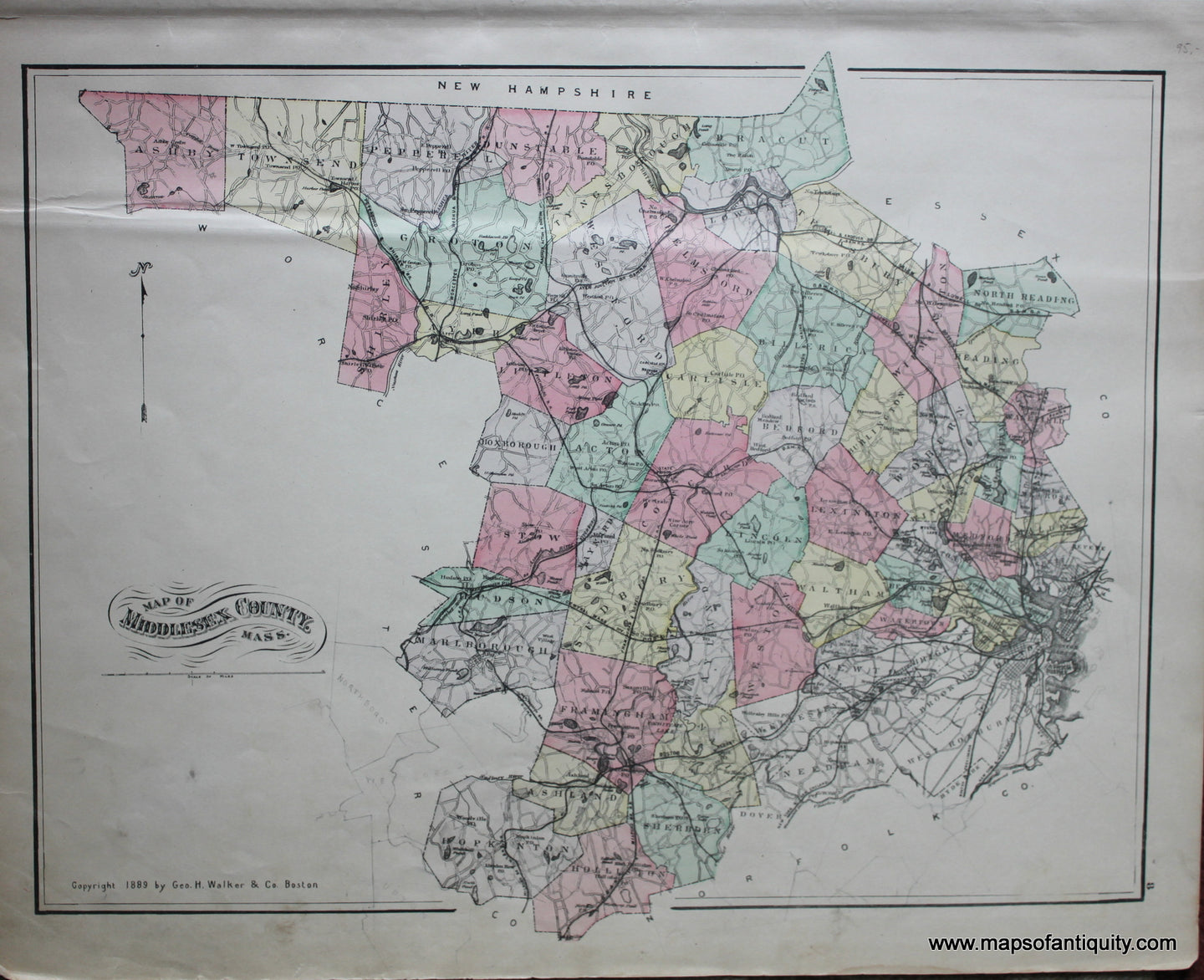 Antique-Map-Middlesex-Co.-MA-Massachusetts--1889-Walker-Maps-Of-Antiquity