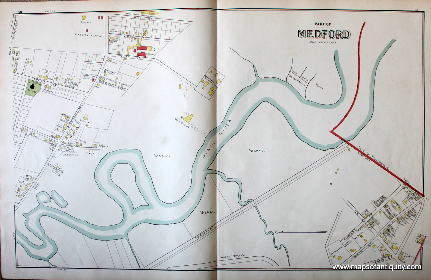 Antique-Map-Medford-(MA)-Massachusetts--1889-Walker-Maps-Of-Antiquity