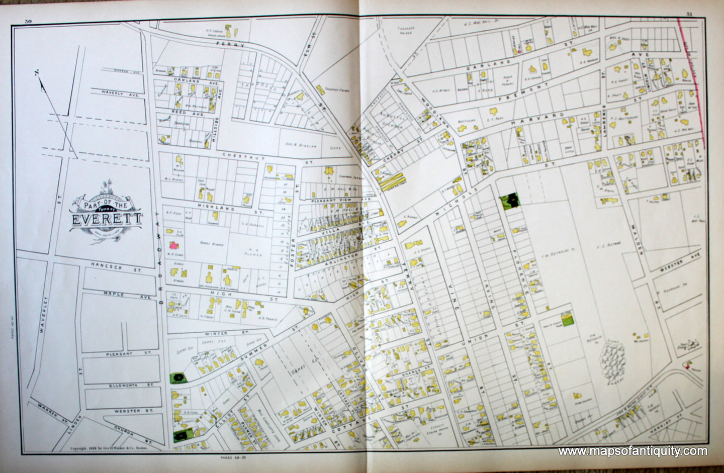 Antique-Map-Everett-(MA)-Massachusetts--1889-Walker-Maps-Of-Antiquity